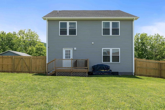 16715 Prospect Ave E, Elkton, VA 22827 - rear view of house with a wooden deck, a gate, and roof with shingles