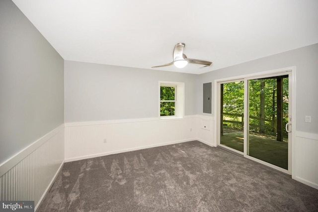 14906 Laurel Point Ln, Spotsylvania, VA 22551 - carpeted spare room featuring wainscoting, electric panel, and a ceiling fan