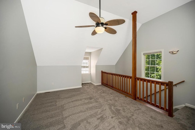 14906 Laurel Point Ln, Spotsylvania, VA 22551 - additional living space featuring plenty of natural light, lofted ceiling, carpet floors, and ceiling fan