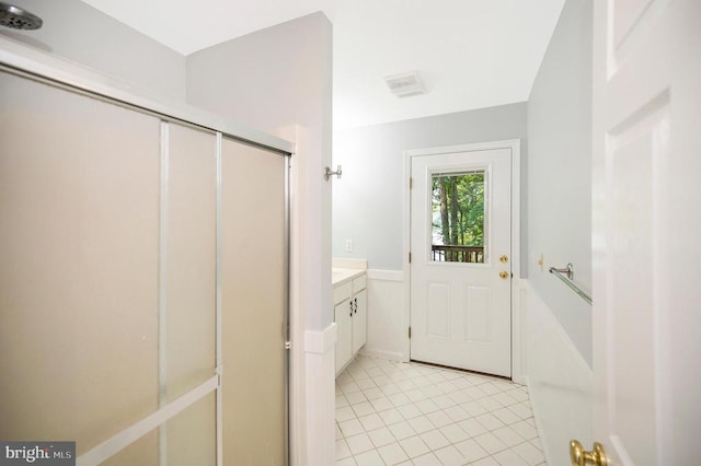 14906 Laurel Point Ln, Spotsylvania, VA 22551 - full bathroom featuring a stall shower, tile patterned flooring, and vanity