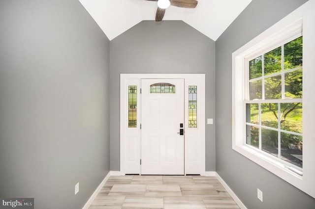 14906 Laurel Point Ln, Spotsylvania, VA 22551 - entrance foyer with healthy amount of natural light, lofted ceiling, and a ceiling fan