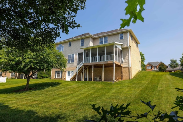 15 Brookmere Ct, Staunton, VA 24401 - back of property featuring a sunroom, a lawn, and stairs