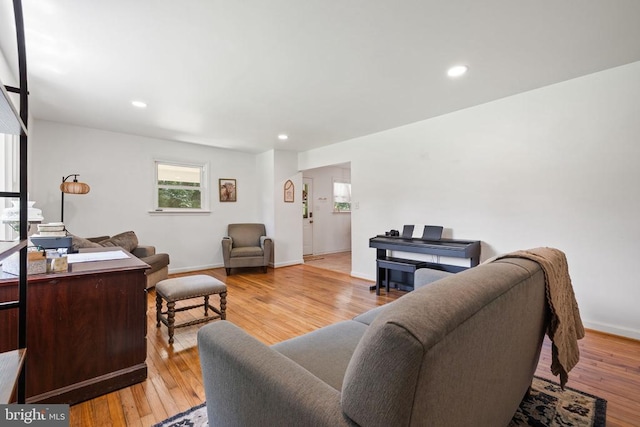  - living room with wood-type flooring and recessed lighting