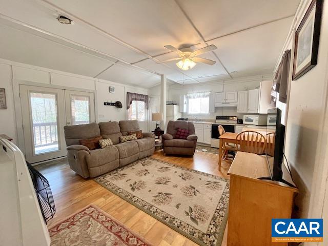 1308 Spruce St, Monterey, VA 24465 - living area with light wood-style floors, french doors, and ceiling fan