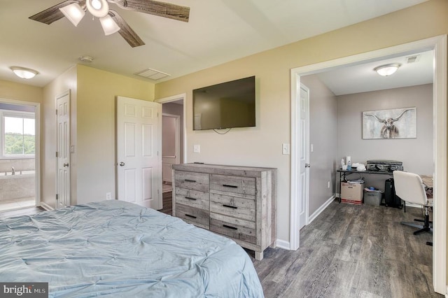 11400 Alvin Ln, Culpeper, VA 22701 - bedroom with wood finished floors, an office area, ensuite bathroom, and ceiling fan