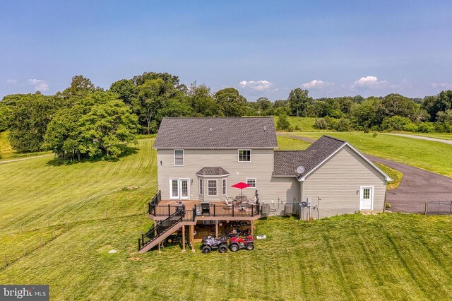 11400 Alvin Ln, Culpeper, VA 22701 - rear view of property featuring a wooden deck, a yard, stairs, and a shingled roof