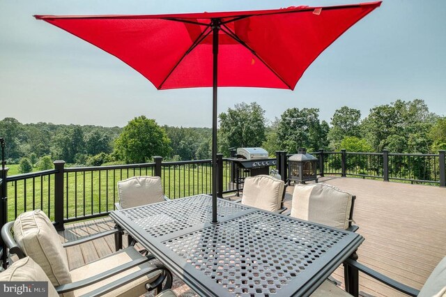 11400 Alvin Ln, Culpeper, VA 22701 - wooden terrace with outdoor dining area, a lawn, and grilling area