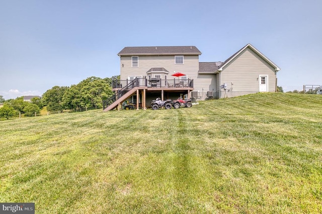 11400 Alvin Ln, Culpeper, VA 22701 - rear view of house featuring stairs, a deck, and a lawn