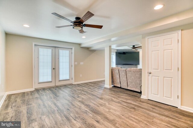 11400 Alvin Ln, Culpeper, VA 22701 - unfurnished living room with ceiling fan, wood finished floors, recessed lighting, and french doors