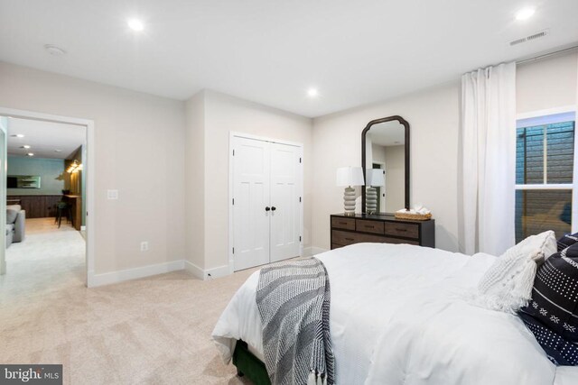 10103 N Streamview Ct, Fredericksburg, VA 22408 - bedroom with light colored carpet, recessed lighting, baseboards, and a closet