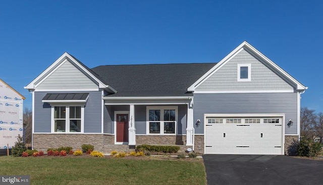10103 N Streamview Ct, Fredericksburg, VA 22408 - view of front of property featuring stone siding, asphalt driveway, and a front lawn
