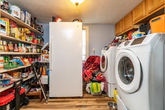 202 Jackson Ave, Elkton, VA 22827 - washroom with washer and clothes dryer, light wood-style flooring, and a textured ceiling