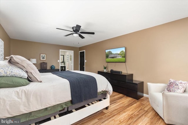  - bedroom with light wood-type flooring and a ceiling fan