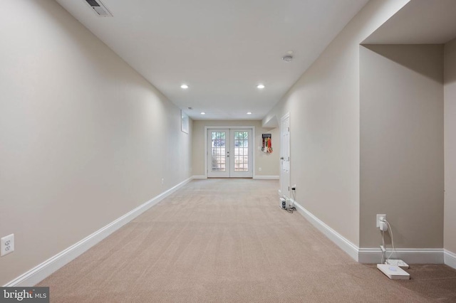 52 N St, Warrenton, VA 20186 - hallway with light carpet, french doors, baseboards, and recessed lighting