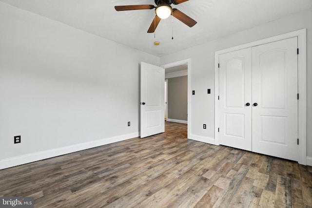 369 Eldon Yates Dr, Stanley, VA 22851 - unfurnished bedroom with wood finished floors, a closet, and ceiling fan