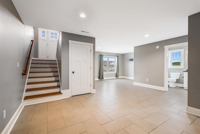 17 Mcilwee Ln, Staunton, VA 24401 - stairs with baseboards, tile patterned floors, and recessed lighting