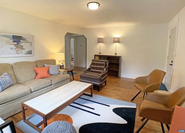 239 Shamrock Rd, Charlottesville, VA 22903 - living room with light wood-type flooring, baseboards, and arched walkways
