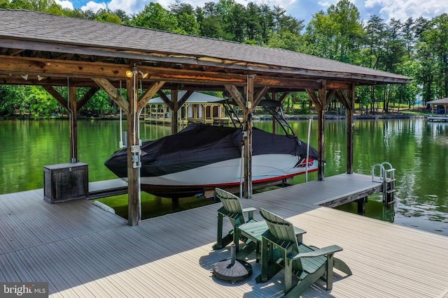 12400 Eustace Dr, Bumpass, VA 23024 - dock area featuring boat lift, a water view, and view of wooded area