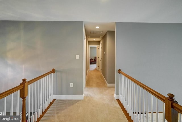 12400 Eustace Dr, Bumpass, VA 23024 - hall with carpet floors, an upstairs landing, baseboards, and recessed lighting