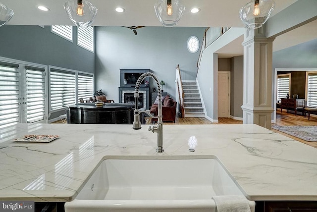 12400 Eustace Dr, Bumpass, VA 23024 - common area with a sink, stairway, and recessed lighting