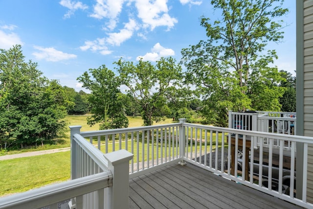 59,61,61A,63,63 Woodlee Road, Staunton, VA 24401 - wooden deck with view of wooded area and a lawn