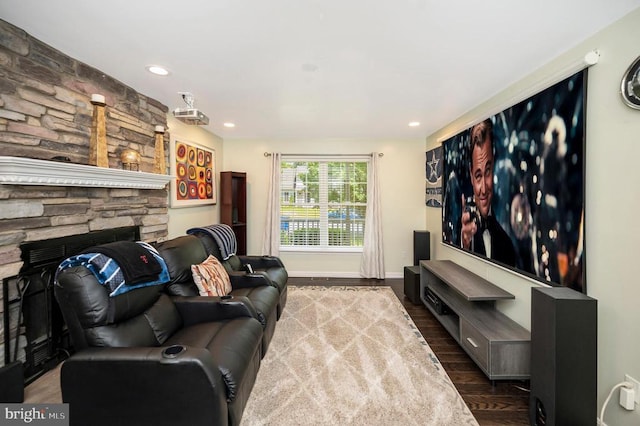 11714 Falcon Ridge Dr, Fredericksburg, VA 22407 - living room with wood finished floors, a fireplace, recessed lighting, and baseboards