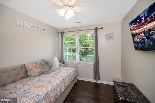 11714 Falcon Ridge Dr, Fredericksburg, VA 22407 - bedroom with dark wood-type flooring, baseboards, and ceiling fan
