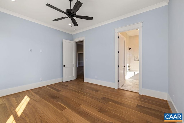 100 Stable Ln, Lynchburg, VA 24503 - unfurnished bedroom featuring ornamental molding, wood finished floors, recessed lighting, ensuite bathroom, and ceiling fan