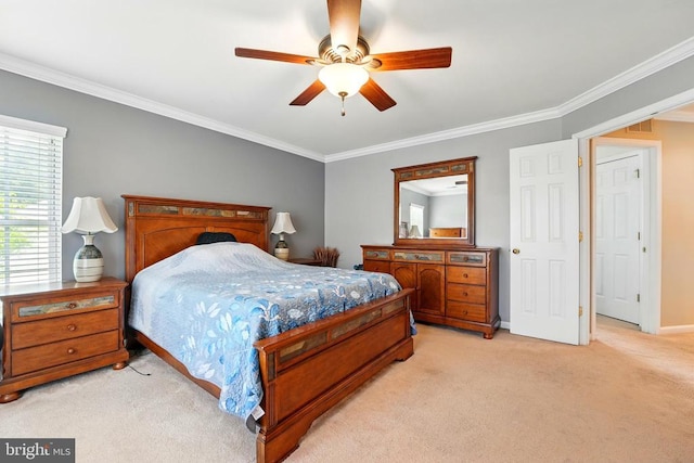 230 Whitworth Dr, Culpeper, VA 22701 - bedroom with light carpet, crown molding, a ceiling fan, and baseboards