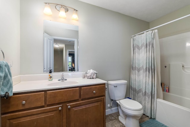 324 Rustic Ave, Broadway, VA 22815 - full bathroom featuring vanity, toilet, shower / bath combination with curtain, tile patterned flooring, and baseboards