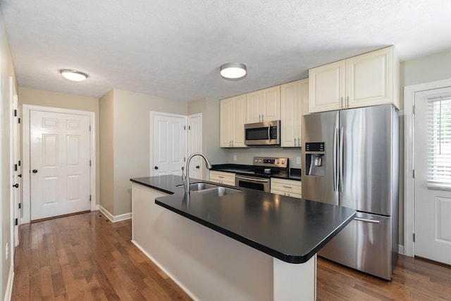 324 Rustic Ave, Broadway, VA 22815 - kitchen with appliances with stainless steel finishes, a sink, dark countertops, dark wood-type flooring, and baseboards