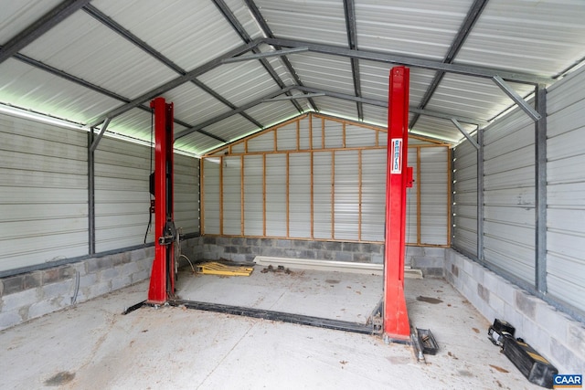 garage with metal wall