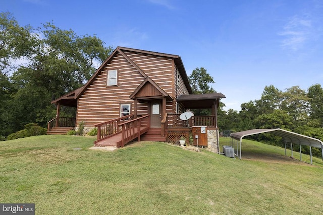 6403 Zachary Taylor Hwy, Culpeper, VA 22701 - view of front of property with a front yard, a wooden deck, and a carport