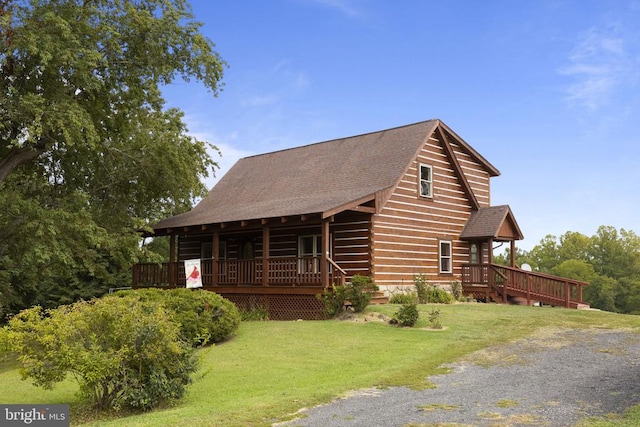 6403 Zachary Taylor Hwy, Culpeper, VA 22701 - view of front facade with roof with shingles, a front lawn, a porch, and a wooden deck