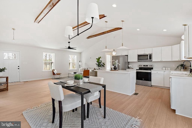 6000 Bills Rd, Mineral, VA 23117 - dining area featuring light wood-type flooring, high vaulted ceiling, recessed lighting, a ceiling fan, and baseboards