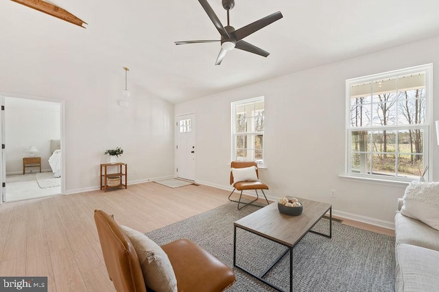 6000 Bills Rd, Mineral, VA 23117 - living area featuring ceiling fan, light wood finished floors, lofted ceiling, and healthy amount of natural light