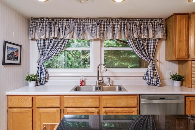 616 Lynn Ln, Waynesboro, VA 22980 - kitchen featuring dishwasher, wallpapered walls, and light countertops
