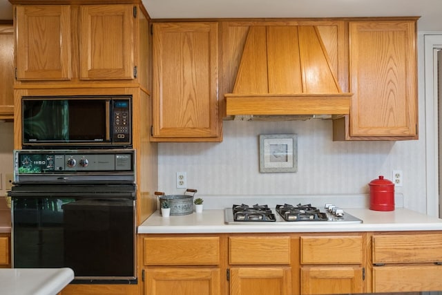 616 Lynn Ln, Waynesboro, VA 22980 - kitchen with black appliances, custom exhaust hood, and light countertops