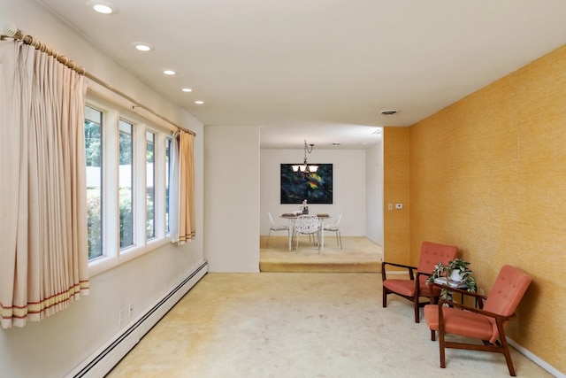 616 Lynn Ln, Waynesboro, VA 22980 - living area featuring baseboard heating, recessed lighting, carpet flooring, and a chandelier
