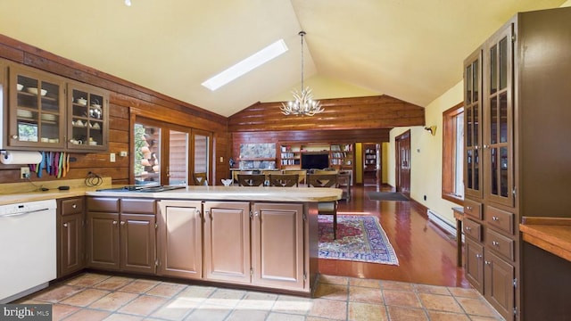 974 Cross Mountain Rd, Luray, VA 22835 - kitchen featuring a peninsula, light countertops, a notable chandelier, and white dishwasher