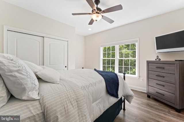 1315 Eastover Pkwy, Locust Grove, VA 22508 - bedroom with a closet, wood finished floors, recessed lighting, and ceiling fan