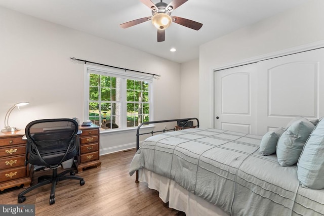 1315 Eastover Pkwy, Locust Grove, VA 22508 - bedroom featuring wood finished floors, a closet, recessed lighting, an office area, and a ceiling fan