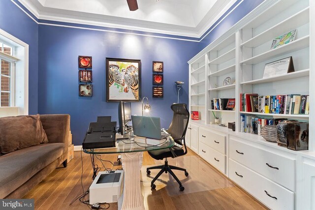 7308 Glenhaven Dr, Fredericksburg, VA 22407 - office area featuring crown molding and light wood-style floors