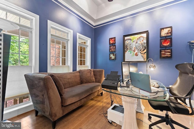 7308 Glenhaven Dr, Fredericksburg, VA 22407 - office with hardwood / wood-style flooring and ornamental molding