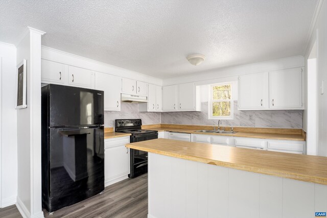 817 Brownings Cv, Shipman, VA 22971 - kitchen featuring black appliances, a sink, under cabinet range hood, white cabinets, and a textured ceiling
