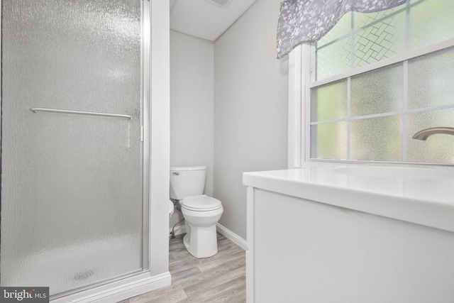 100 Musket Ln, Locust Grove, VA 22508 - full bathroom featuring wood finished floors, a shower stall, toilet, baseboards, and plenty of natural light