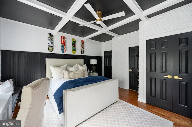 13904 Hunting Run Dr, Fredericksburg, VA 22407 - bedroom with coffered ceiling, wood finished floors, beam ceiling, and a closet