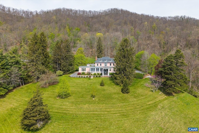 356 Routier Hill Rd, Hot Springs, VA 24445 - aerial view of property and surrounding area featuring a forest and a mountain backdrop