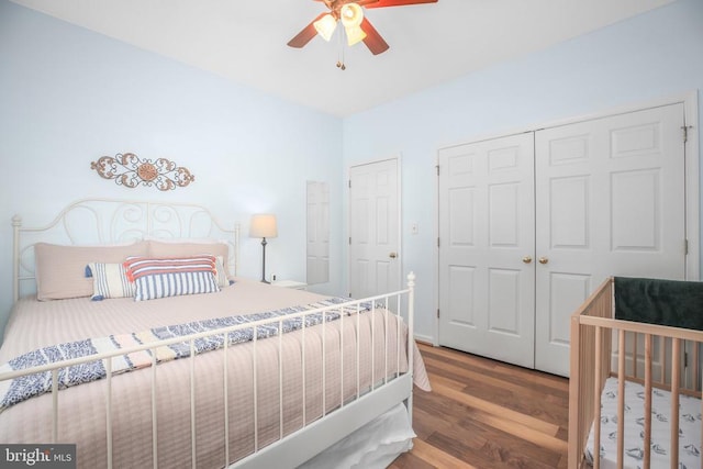 9204 Saint Andrews Ln, Fredericksburg, VA 22408 - bedroom with wood finished floors, ceiling fan, and a closet