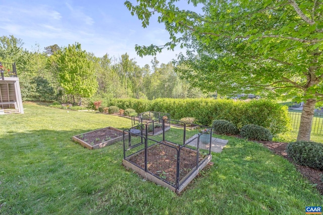 view of grassy yard with a garden